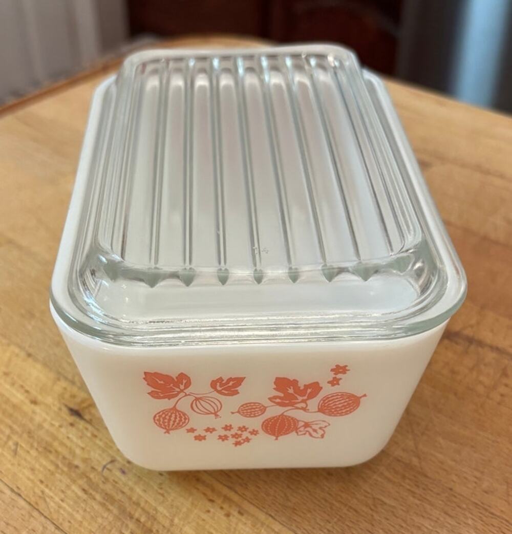 Vintage 1961 Pyrex Pink Gooseberry 502 Fridgie Refrigerator Dish Lid MCM Kitchen